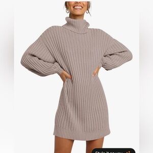 ANRABESS Women Oversized Mauve Turtleneck Sweater‎ Dress. Size medium.